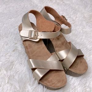 Refresh Gold Cork Wedge Sandals Size 7